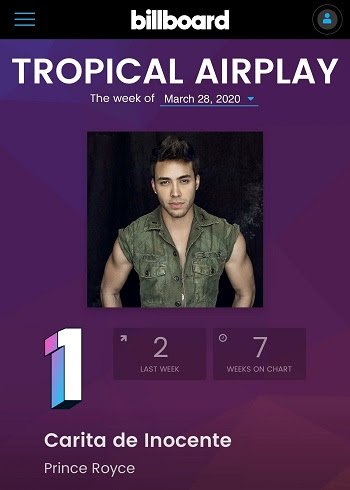 PRINCE ROYCE es #1 en la radio tropical de Estados Unidos y Puerto Rico con “CARITA DE INOCENTE” según el listado Tropical Airplay de Billboard